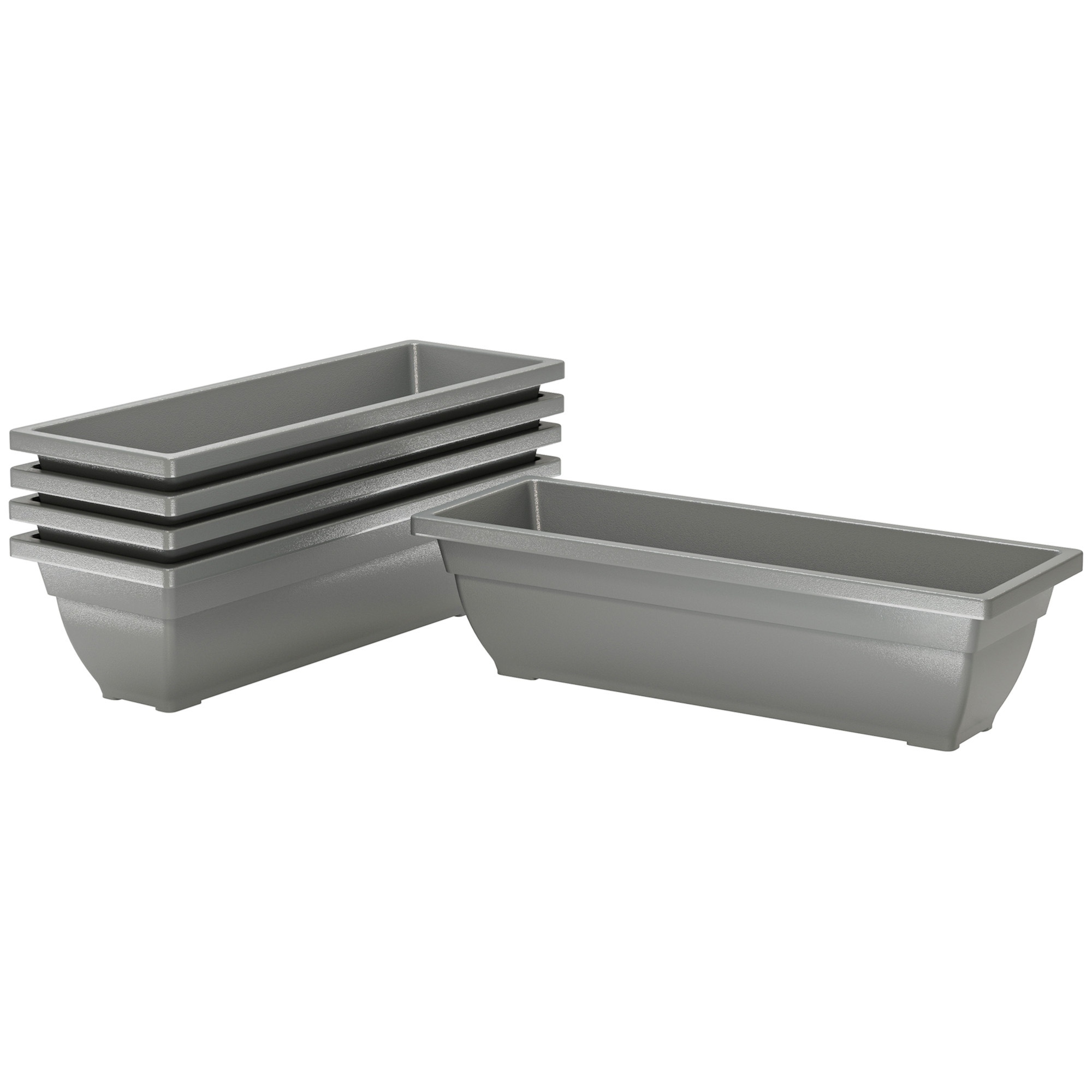 Outsunny 5er Set Blumentopf aus Kunststoff, 59 x 21 x 16 cm stapelbar Blumentöpfe Set, wetterfest Übertopf, Töpfe für innen und außen, Grau Aosom