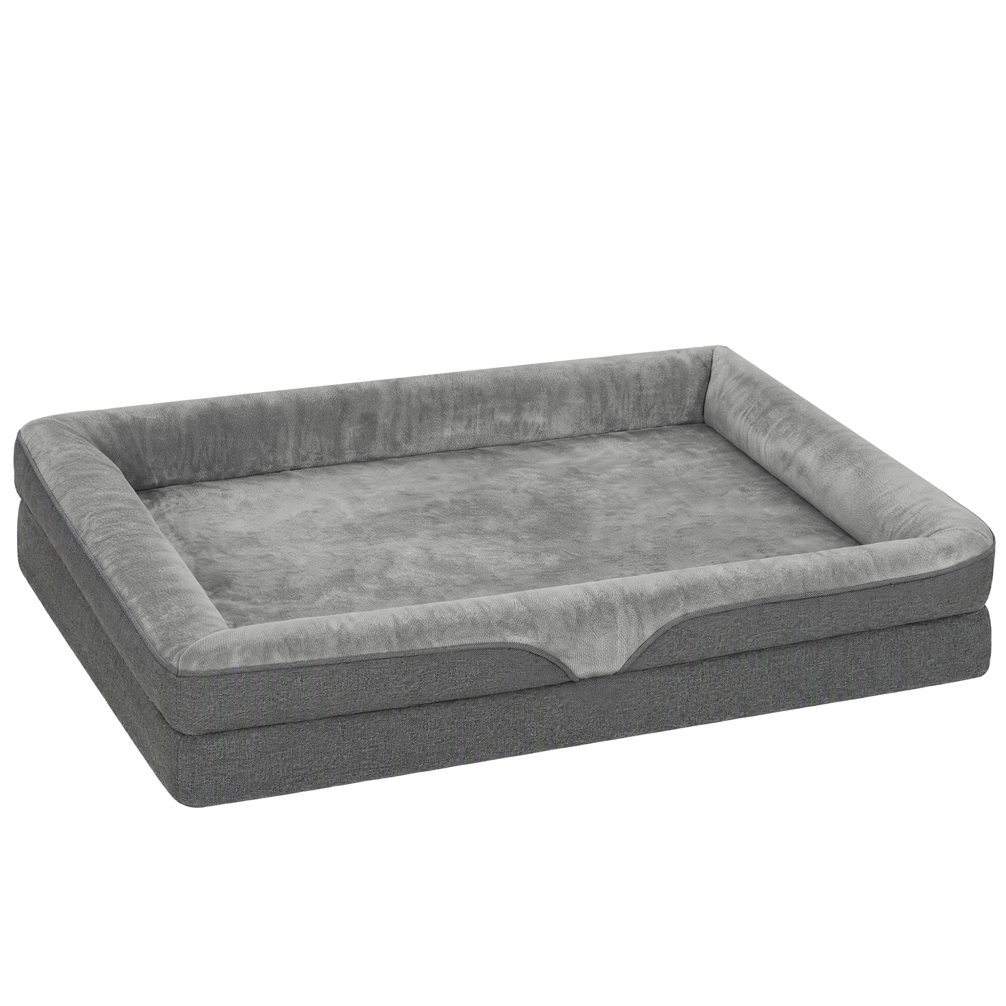 PawHut Hundebett mit Erhöhte Ränder rutschfester Unterseite Leinenoptik Waschbar Hundekissen spritzwasserabweisende Haustierbett für mittelgroße Hunde unter 12 kg und Katzen, 91 x 68 x 16 cm, Grau Aosom