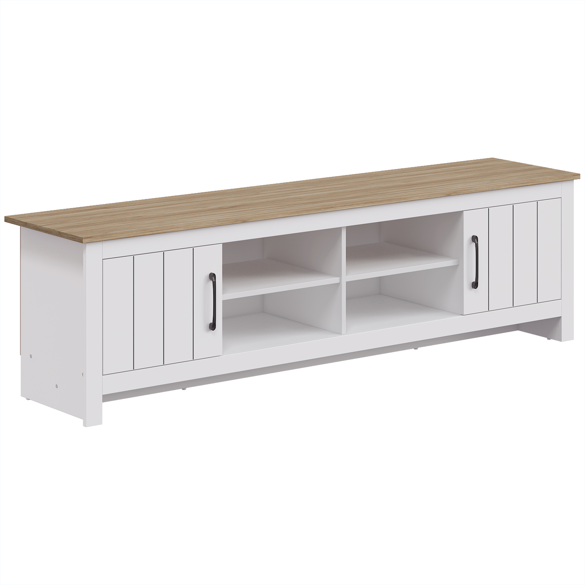 HOMCOM TV-Lowboard 175 cm, TV-Möbel für Fernseher bis 140 cm mit 2 Türen und 4 offenen Fächern, modernes TV-Bank für Wohn- und Schlafzimmer, Eiche und Weiß Aosom
