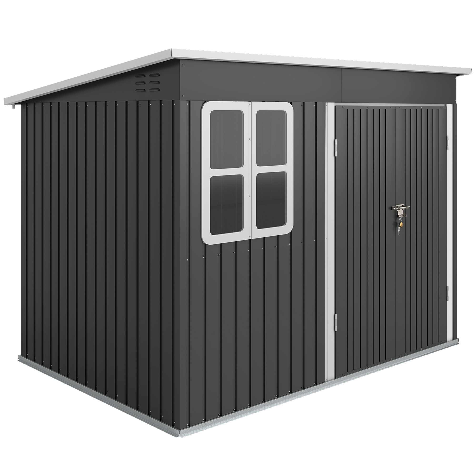 Outsunny Gerätehaus 4,13 m³, Gartenhaus, 260 x 177 x 190 cm, Geräteschuppen mit Fenster, Abschließbar Tür, Fahrradgarage, Gartenschrank aus Stahl, für Hinterhof, Garten, Dunkelgrau Aosom