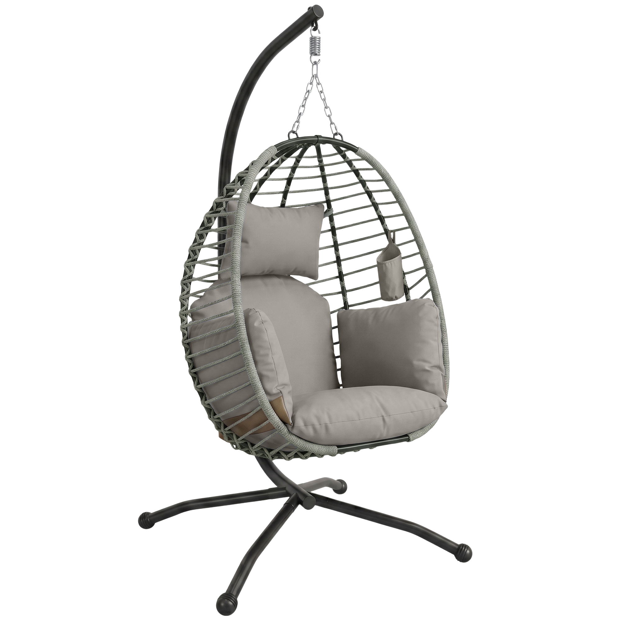 Outsunny Hängesessel mit Gestell, Faltbar Eiförmiger Hängeschaukel mit waschbarem Sitz, Becherhalter Sicherheitsseil, Hängematte Schaukelsessel Indoor Outdoor, Terrasse, Garten, Grau Aosom