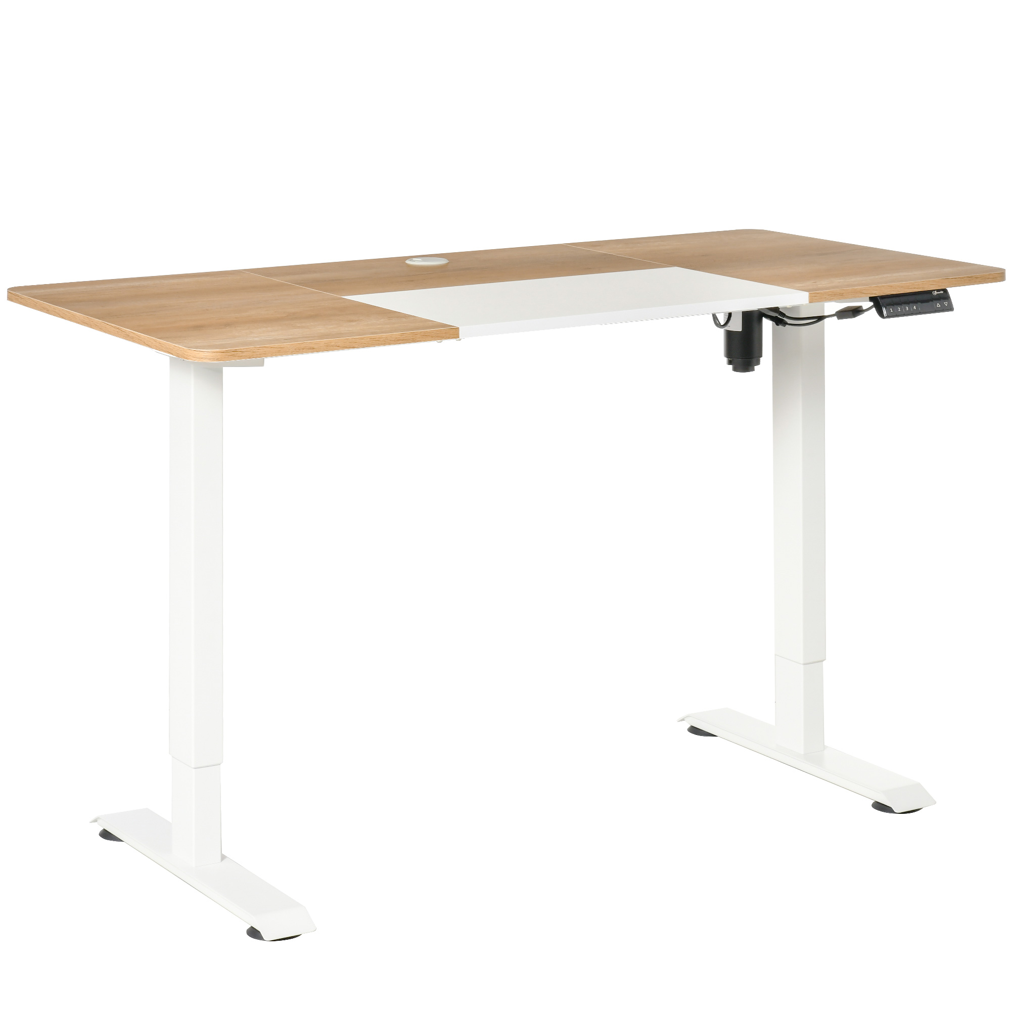 Vinsetto Computertisch Elektrischer Schreibtisch, Stehschreibtisch, höhenverstellbar, Tischgestell mit Motor, Metall, Natur+Weiß Aosom