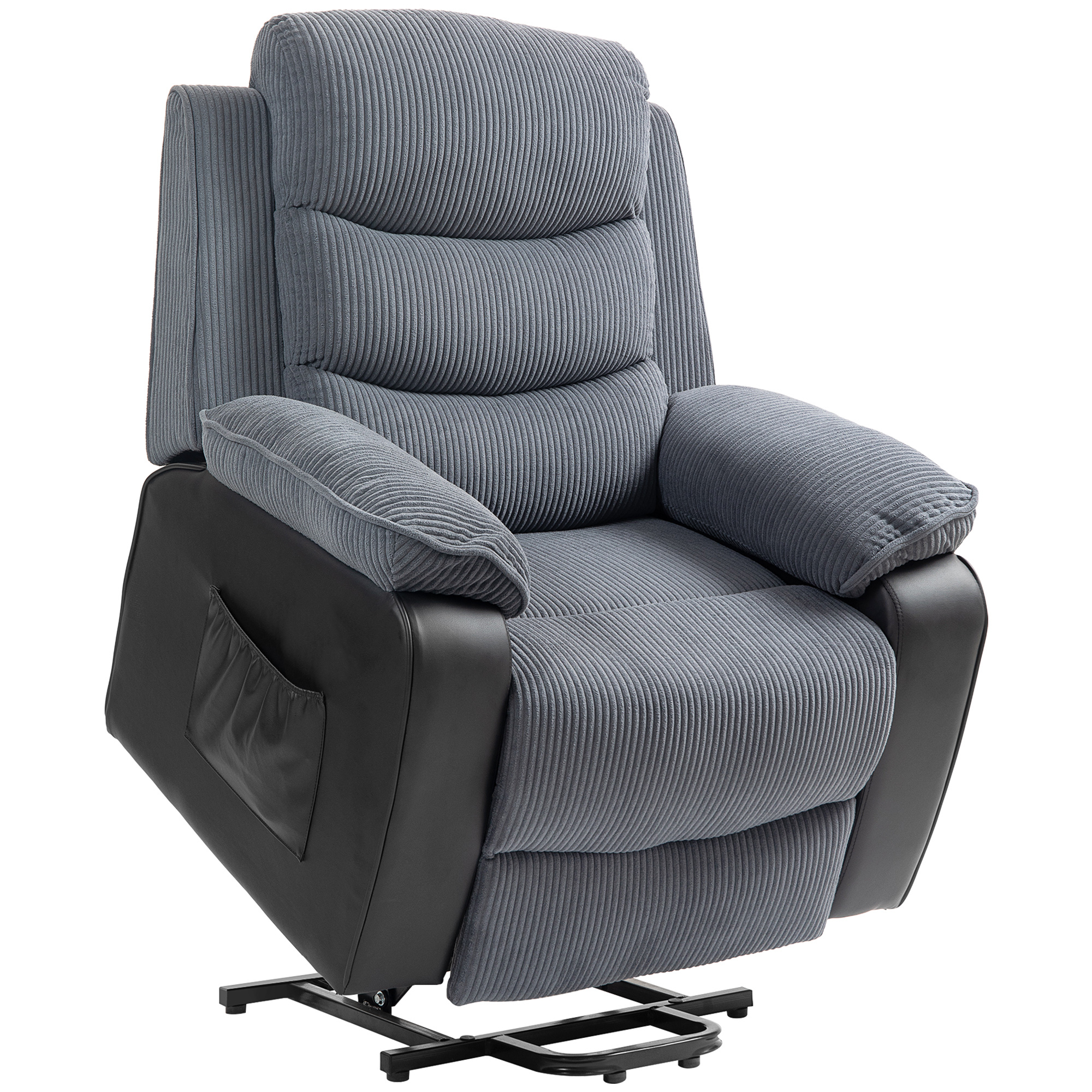 HOMCOM Fernsehsessel mit Aufstehhilfe Elektrisch Relaxsessel mit Liegefunktion, TV-Sessel mit Fernbedienung, Seitentasche USB Cord-Optik TV-Sessel Dunkelgrau Aosom