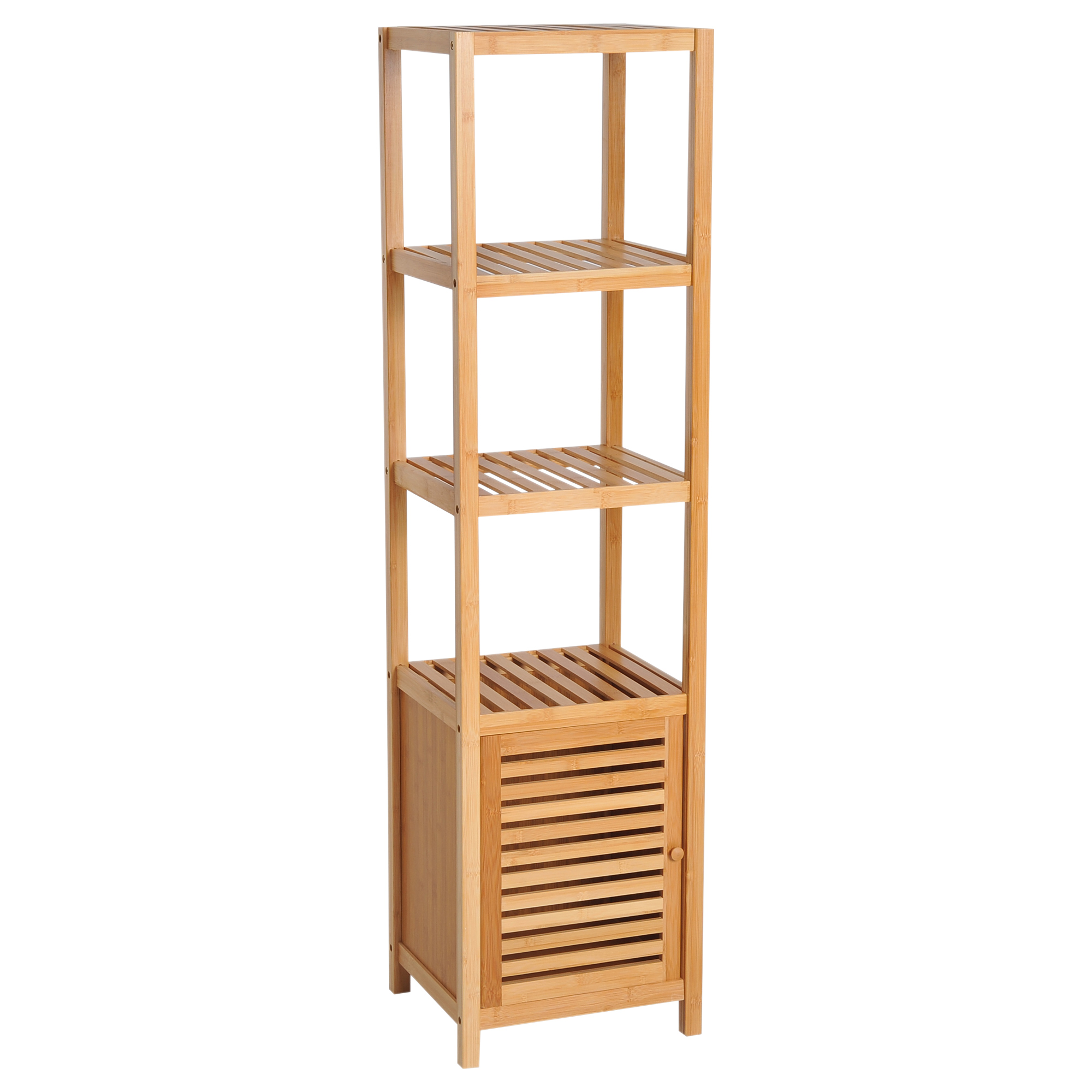 HOMCOM Badschrank Badezimmerschrank mit 3 offenen Fächern aus Bambus, Toilettenschrank natur 36x33x140cm für optimale Aufbewahrung   Aosom.de