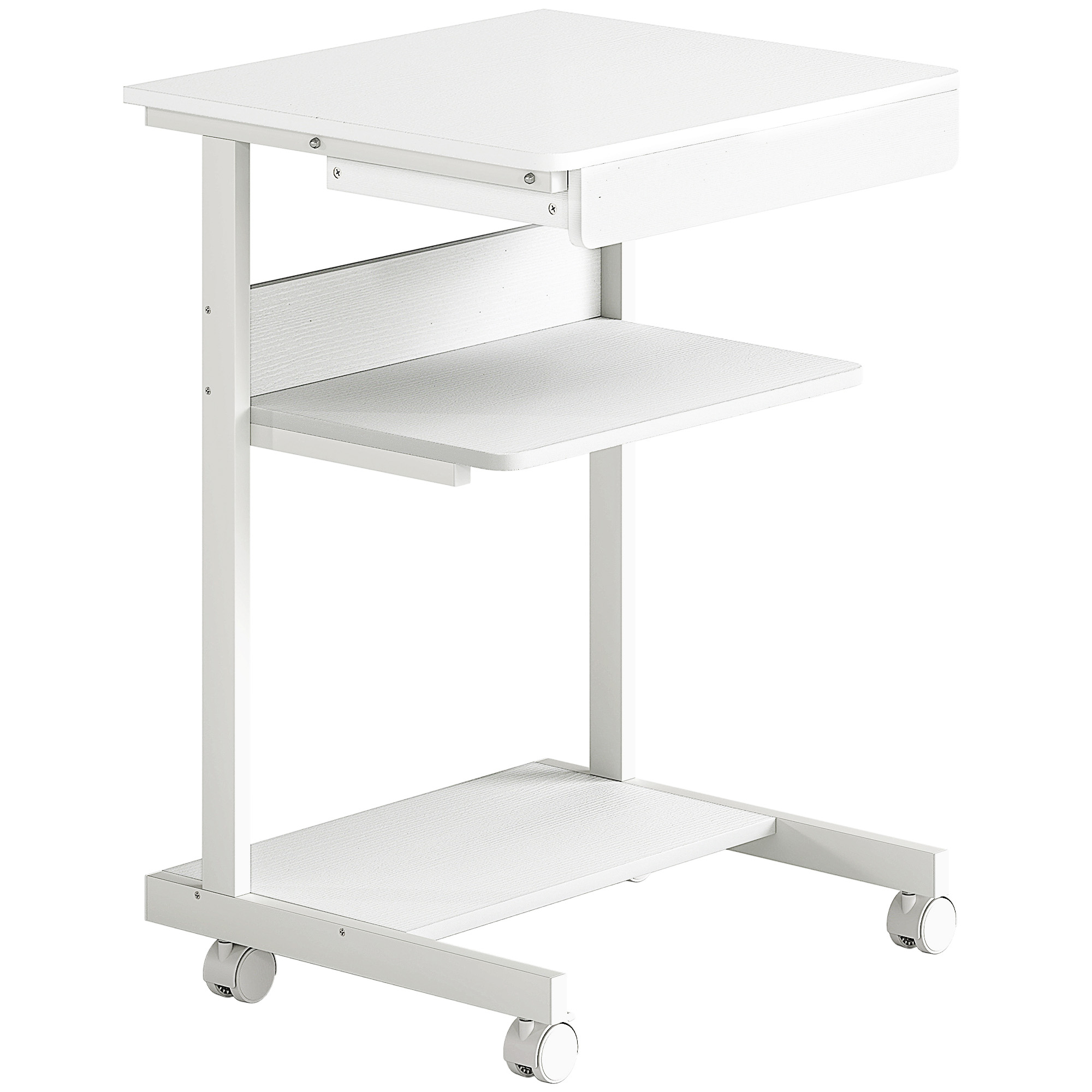 HOMCOM Schreibtisch mit Rollen Computertisch platzsparender Bürotisch mit CPU-Ständer, Schublade, Ablage, PC Tisch für Home Office, Schlafzimmer, Weiß   Aosom