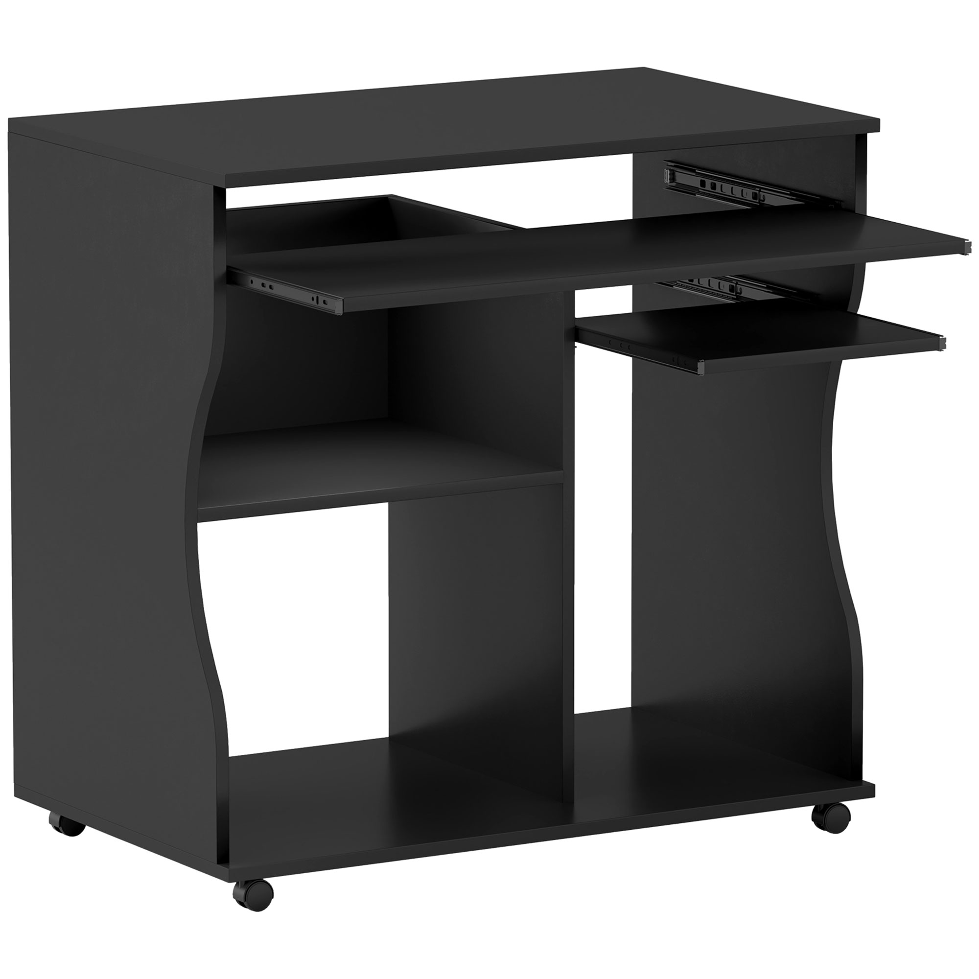 HOMCOM Computertisch Schreibtisch mit Rollen Bürotisch mit Tastaturablage, Ablage, PC Tisch Schwarz 80 x 48 x 75 cm Aosom