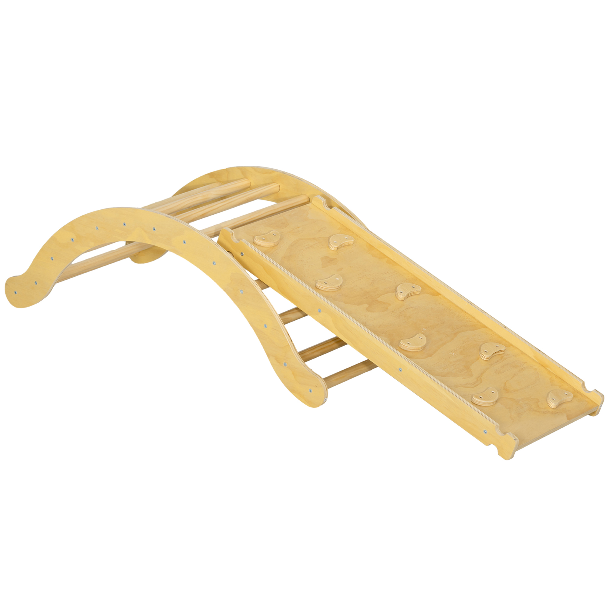 AIYAPLAY 4 in 1 Klettergerüst Set mit Rutsche, Kletterdreieck zum Rutschen und Klettern, Kletterspielzeug aus Holz, für Kinder 1,5-4 Jahre, Indoor, Naturholz Aosom