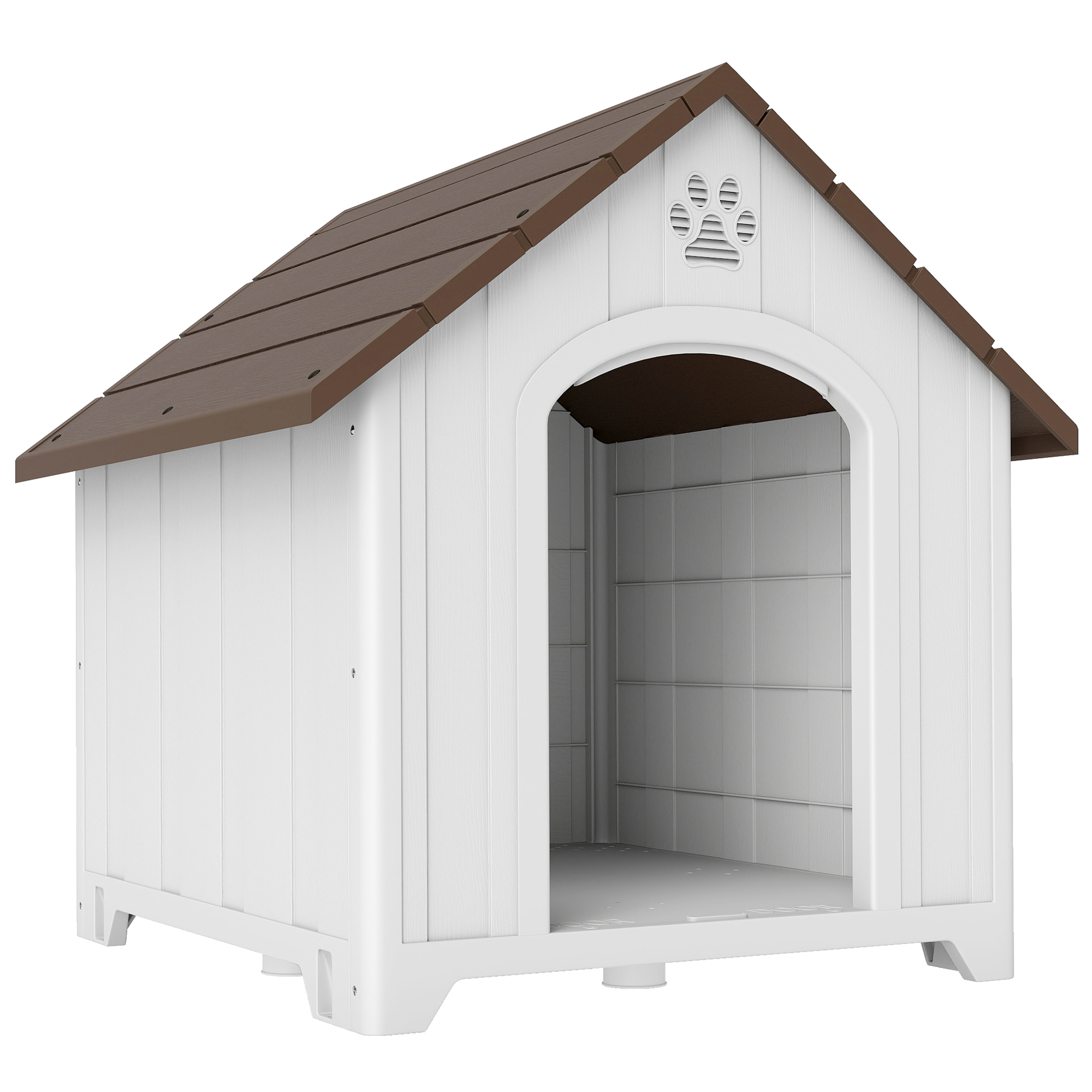 PawHut Außen-Hundehütte, Größe Groß und XL, wasserdichte Kunststoff-Hundehütte mit erhöhtem Boden, Fenster und Schrägdach für Garten, Patio, Terrasse, Zuhause, 102x94x103 cm, Hellgrau Aosom