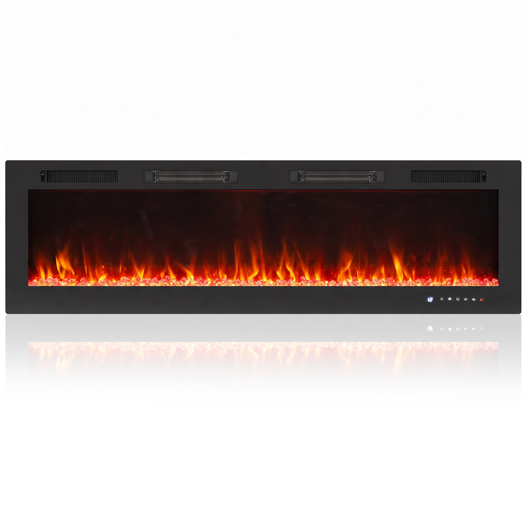 HOMCOM Elektrischer Wandkamin 1000/2000 W Ultra‑schlank 9,4 cm, 12 Farben 3D-Flamme, verstellbare Kristalle, Elektrokamin mit Fernbedienung, Touchscreen, Timer, Thermostat, 30 m², Schwarz Aosom