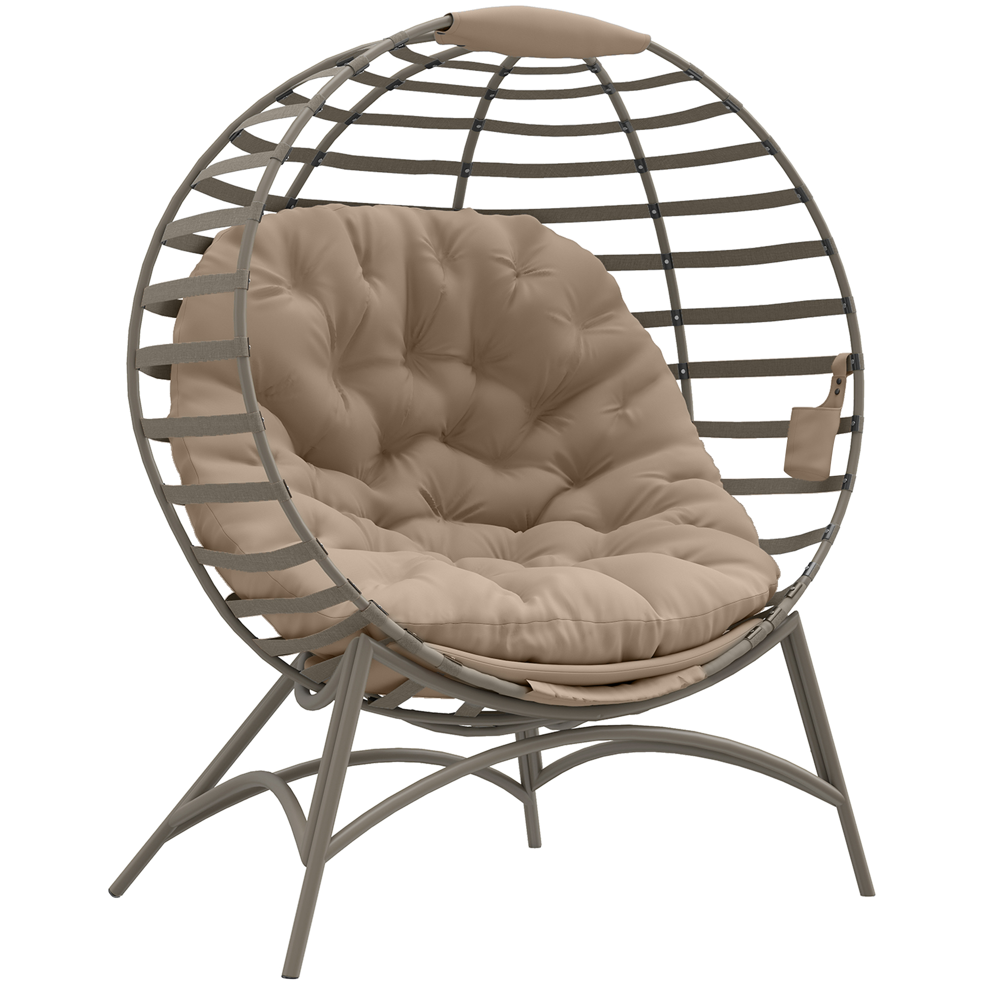 Outsunny Papasansessel Gartenstuhl 2 Körbe Kissen oval Loungesessel faltbar Balkon Terrasse Sandbraun Stahl 118x75x139cm Aosom