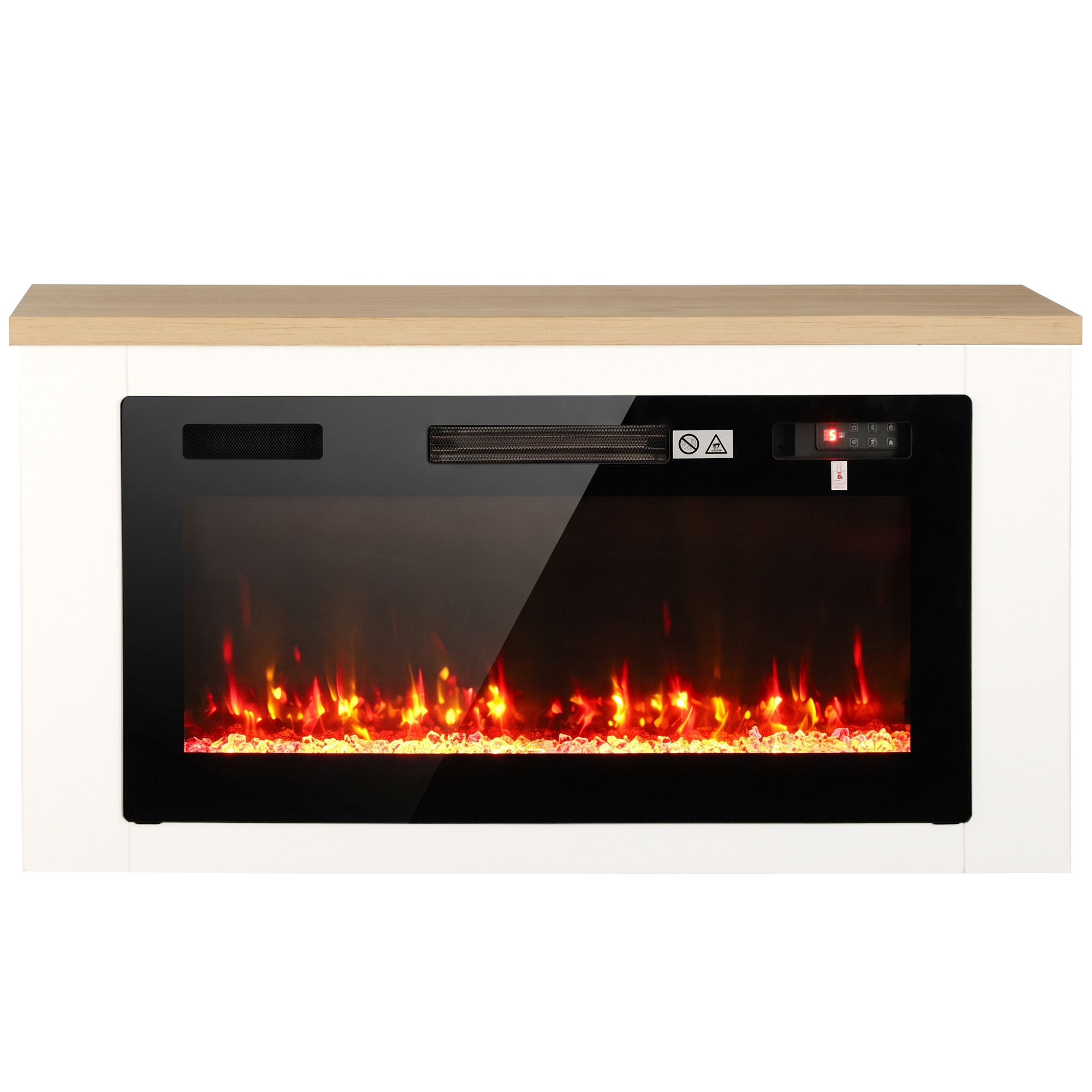 HOMCOM Elektrokamin mit Heizung, 1800 W, 3D LED-Flammeneffekt, Elektrischer Kamin, Dekokamin mit 12 Flammenfarben, Thermostat, Timer, Kristall-Glutbett, Fernbedienung, für Fernseher bis 55 Zoll   Aosom