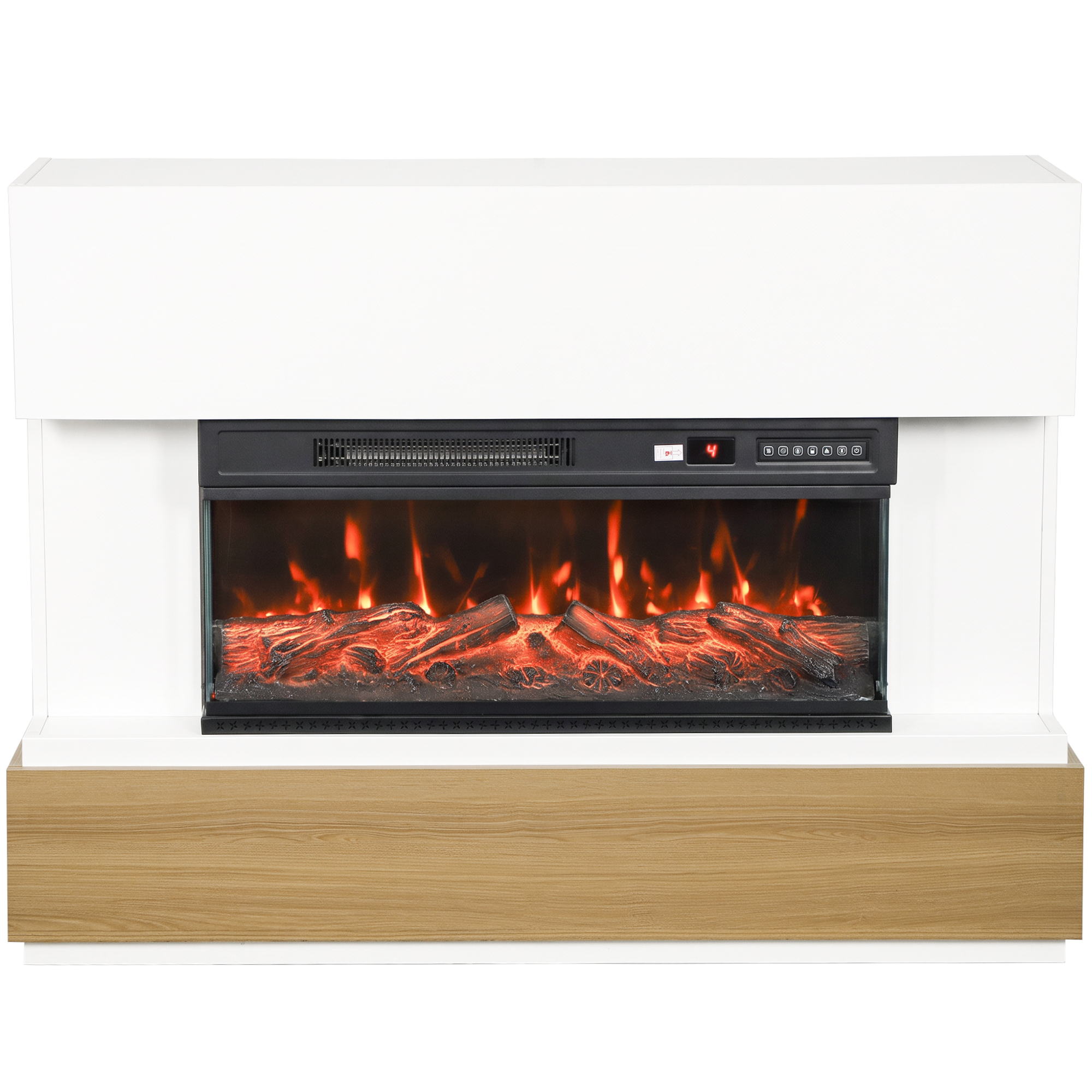 HOMCOM Elektrokamin mit Heizung, 1800 W, 3D-LED-Flammeneffekt, Elektrischer Kamin, Wandkamin mit 12 LED-Farben, 2 Heizstufen, Thermostat, Timer, Fernbedienung, für Fernseher bis 55 Zoll Weiß   Aosom