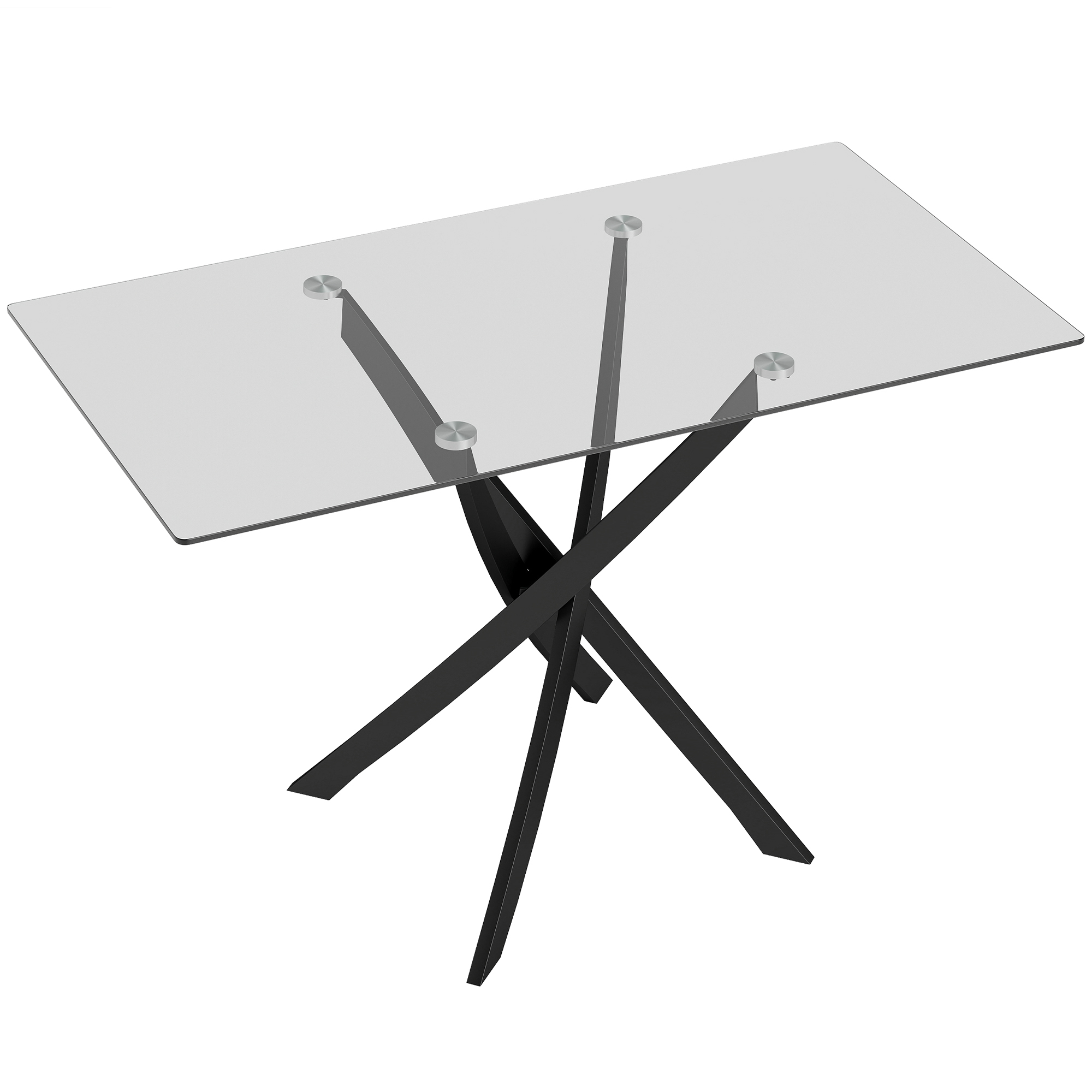 HOMCOM Esstisch rechteckig, Moderner Küchentisch für 6 Personen, 120x65 cm, Platte aus Sicherheitsglas, Kreuzgestell aus Stahl, für Esszimmer, Wohnung, Wohnzimmer, Transparent Aosom
