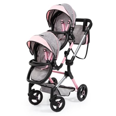 bayer Design Zwillings-Puppenwagen Twin Neo grau/rosa, mit Schmetterling
