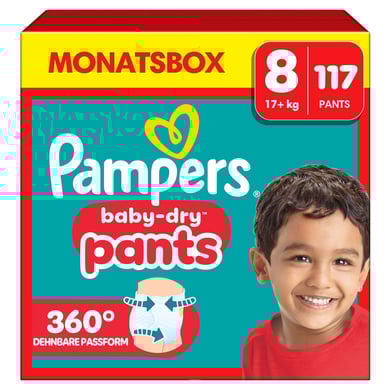 Pampers Baby-Dry Pants, Gr. 8 Extra Large, 19kg+, Monatsbox (1 x 117 Pants)