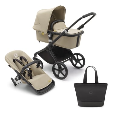 bugaboo Kinderwagen Set Fox Cub mit Liegeaufsatz und Sitz Black/Desert Beige inklusive Wickeltasche