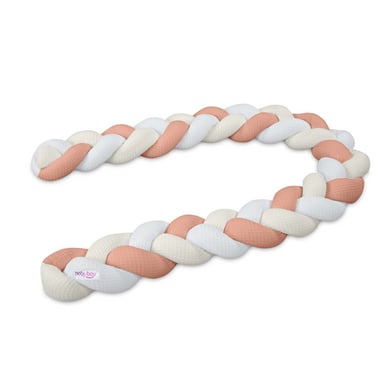 babybay Nestchenschlange Waffelpiqué geflochten 280 cm passend für Kinderbetten, weiß/ivory/apricot rosé