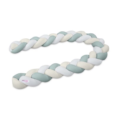 babybay Nestchenschlange Waffelpiqué geflochten 280 cm passend für Kinderbetten, weiß/ivory/zartblau