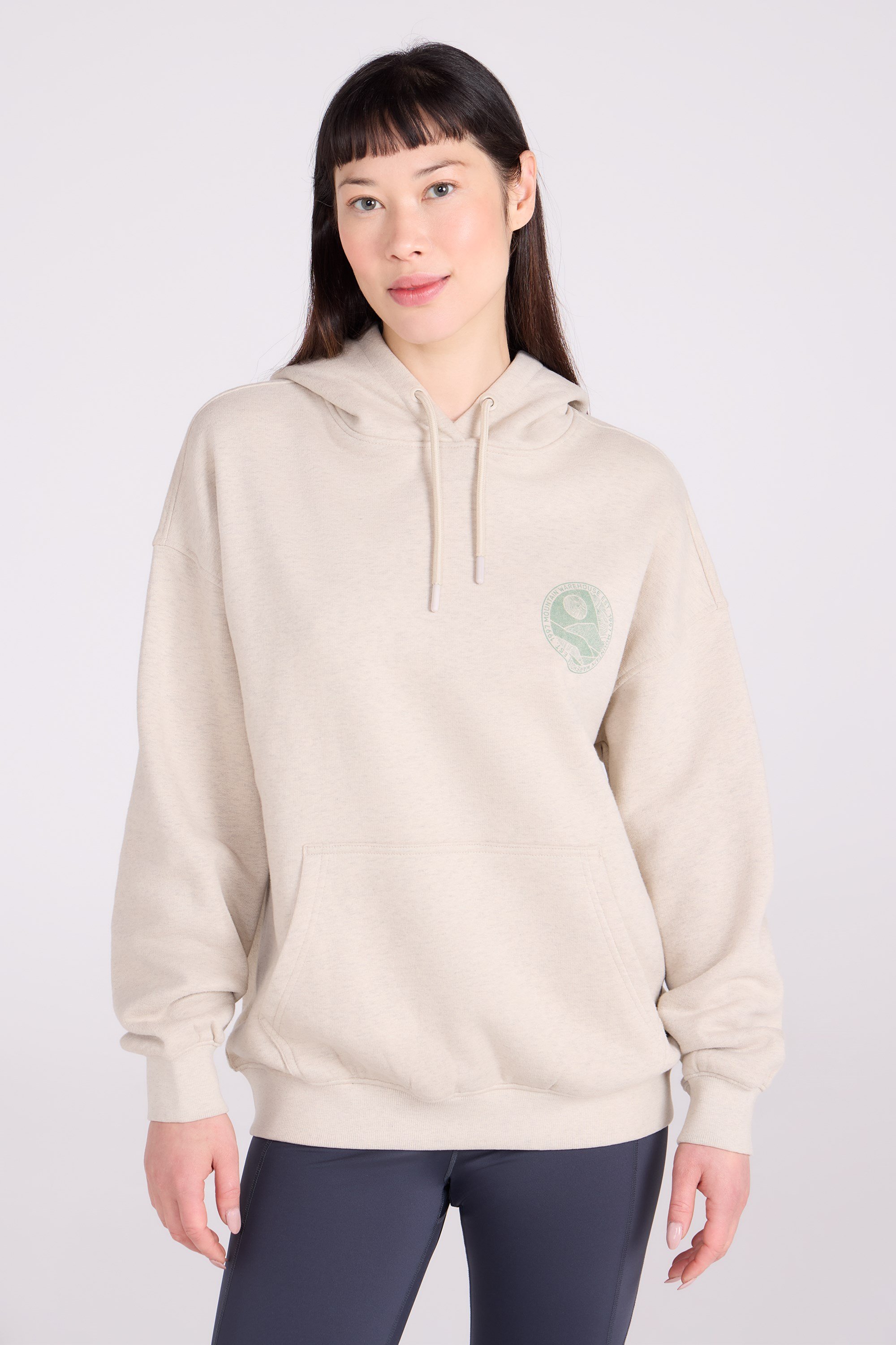 Mountain Collage Relaxed-Fit Damen Kapuzenpullover - Beige