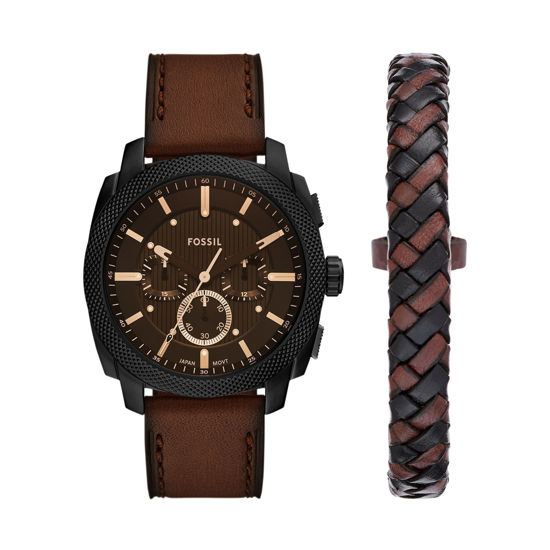 Uhr und Armband Set Fossil Machine Chronograph FS6102SET Braun