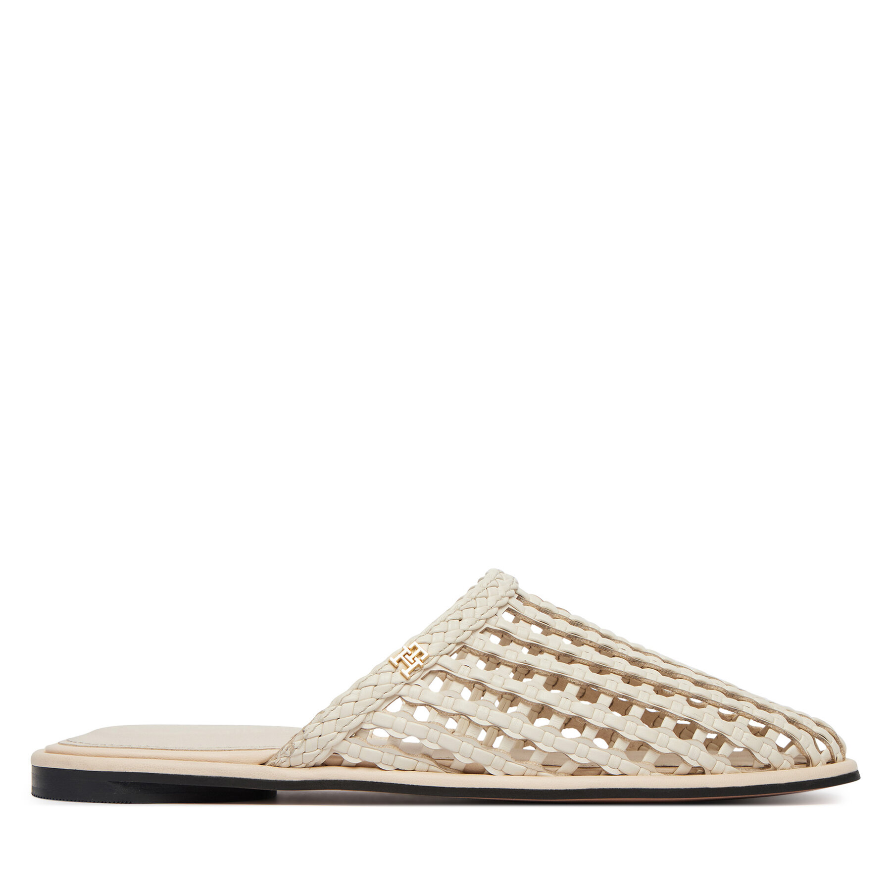 Pantoletten Tommy Hilfiger Hilfiger Leather Mix Flat Mule FW0FW09280 Creme