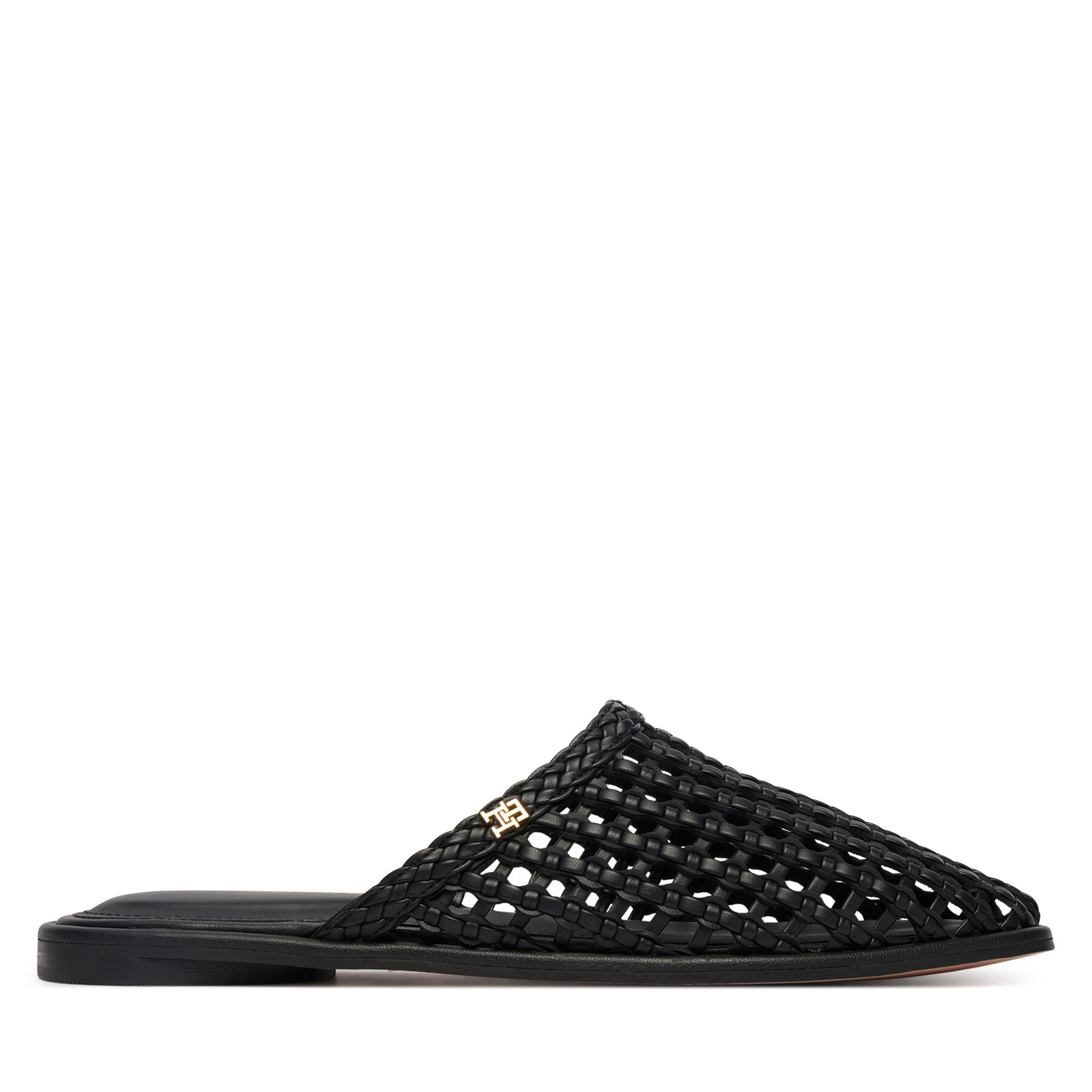 Pantoletten Tommy Hilfiger Hilfiger Leather Mix Flat Mule FW0FW09280 Schwarz