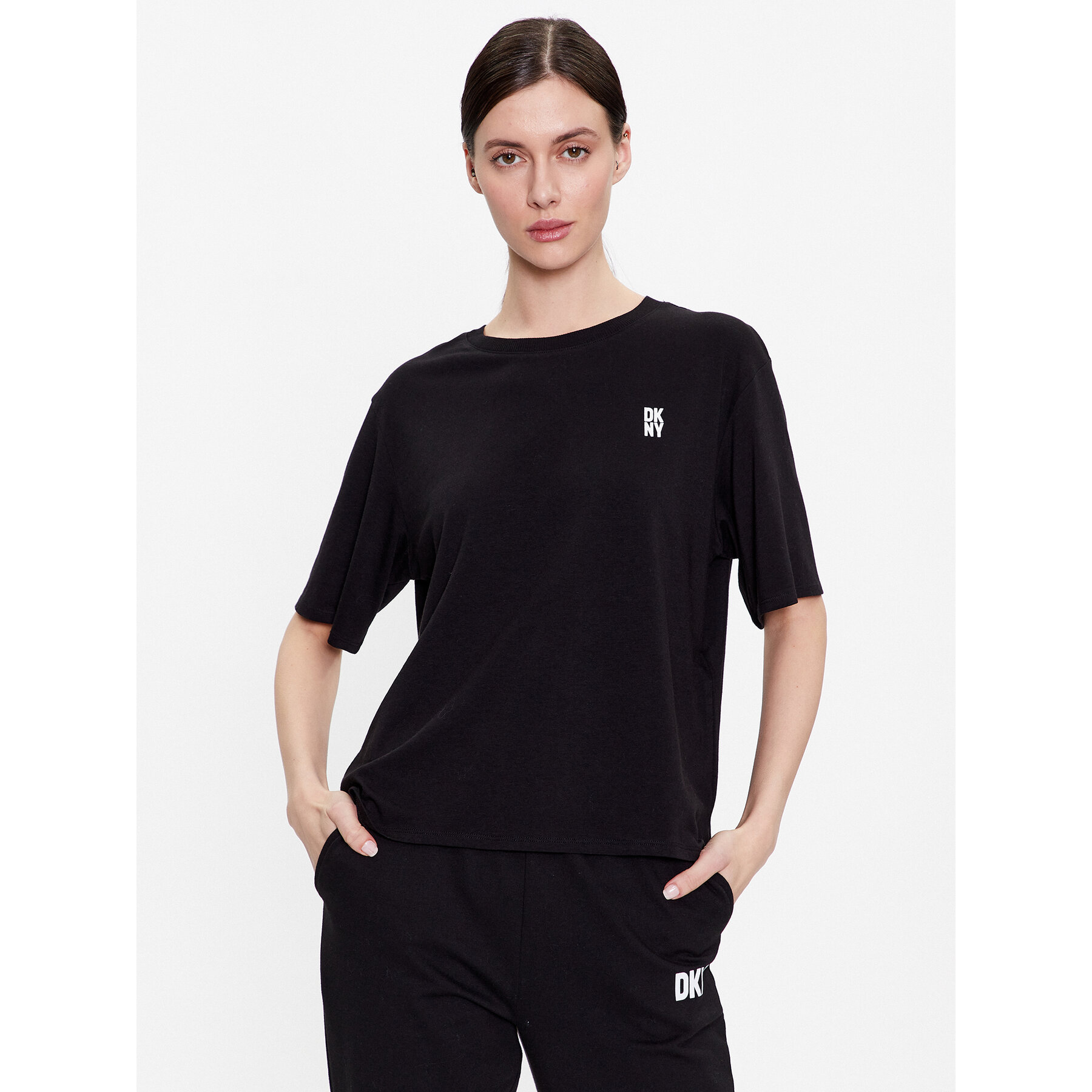 DKNY Pyjama-T-Shirt YI2422635 Schwarz Loose Fit
