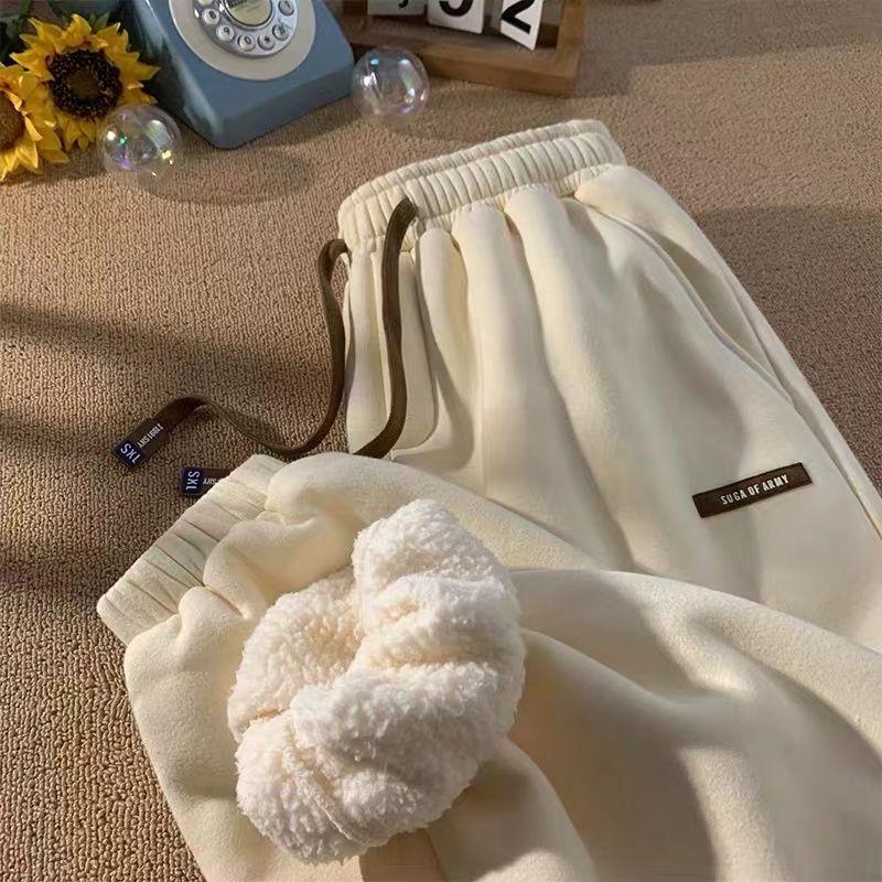 Herbst Winter Jogginghose Frauen Warme Hosen Casual Hosen Lose Lamm Länge Hosen Warme Sport Hosen S apricot