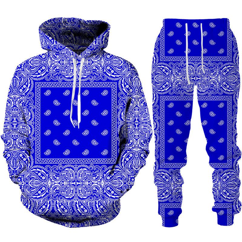 Paisley Cashew Floral 3D-Druck Hoodies Hosen-Sets Herren-Sweatshirts Jogginghosen Outdoor Zweiteilige Anzüge Trainingsanzug Herrenbekleidung S beige