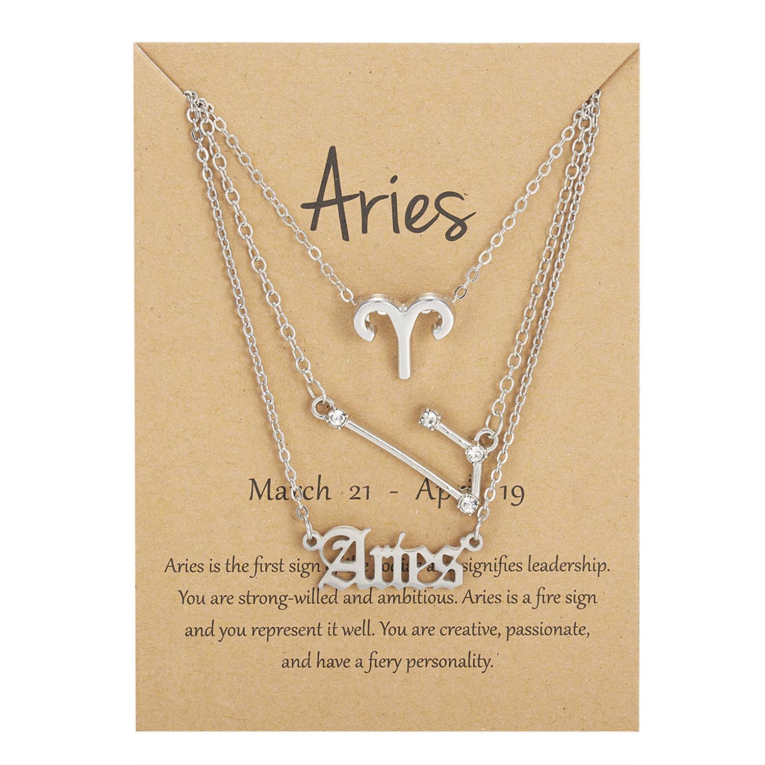 3 Teile/satz Karton Stern Sternzeichen Anhänger 12 Konstellation Charme Gold Silber Halskette Widder Krebs Löwe Skorpion Halskette Schmuck Geschenke Silver/Aries silber