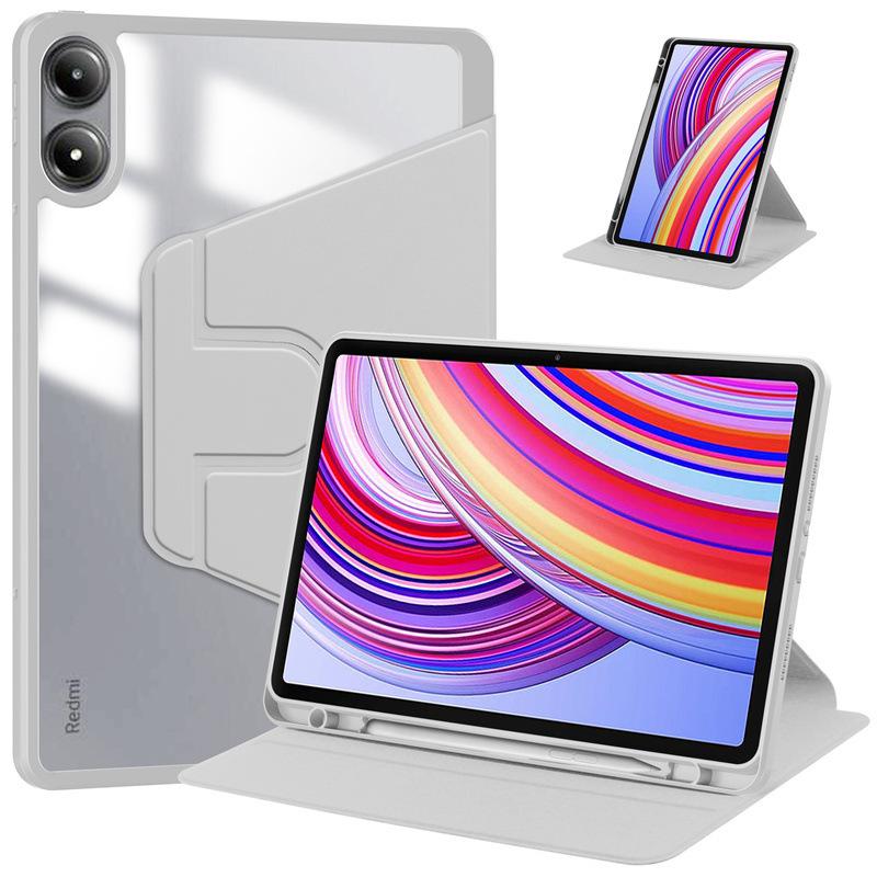 Für Redmi Pad Pro 12,1 Zoll 360 Grad drehbare magnetische Smart-Tablet-Abdeckung für Xiaomi Redmi Pad Pro 12.1 2024 Hülle mit Bleistifthalter Redmi Pad Pro 12.1 graue