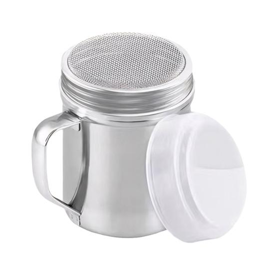 Pulverstreuer aus Edelstahl, feines Sieb, Zucker-Zimt-Spender mit Griff und dicht schließendem Deckel, spülmaschinenfest, Mehl-Sieb für Backen, Kaffee- & Dessert-Dekoration Middle