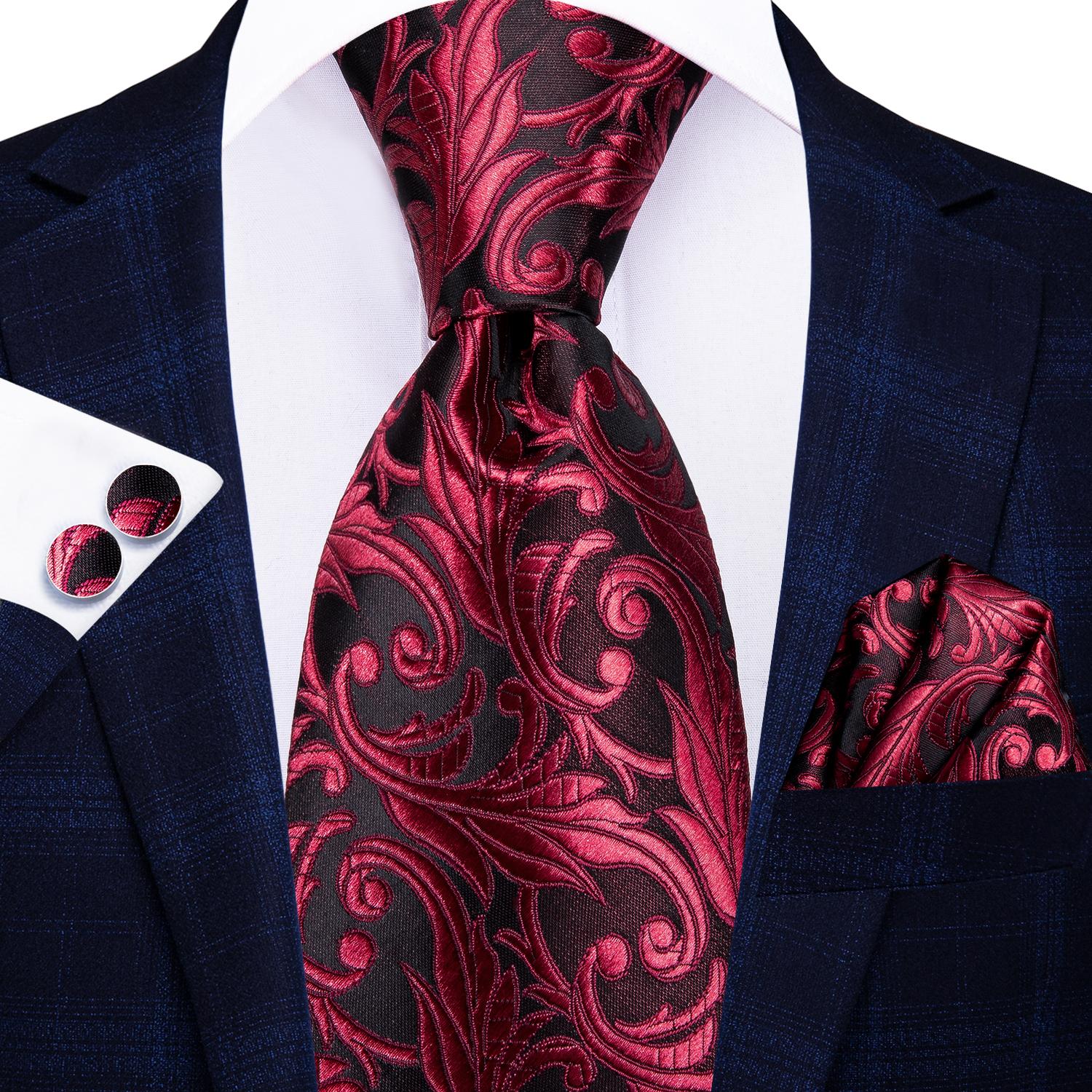 Hi-Tie 100% Seide Luxus Herren Krawatten Blumen Schwarz Gold Krawatten Paisley Krawatte Einstecktuch Manschettenknöpfe Set Herren Hochzeitsfeier Krawatte brown