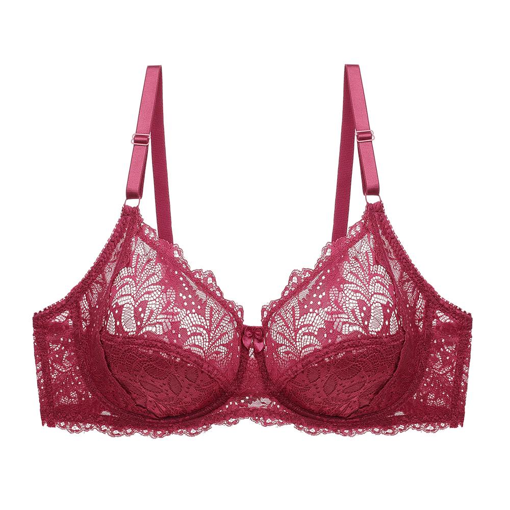 Damen-BH, Spitze, Blumen-Bralette, Dessous, Bügel-BHs, ungefüttert, Unterwäsche, Büstenhalter in Übergröße 100D rot