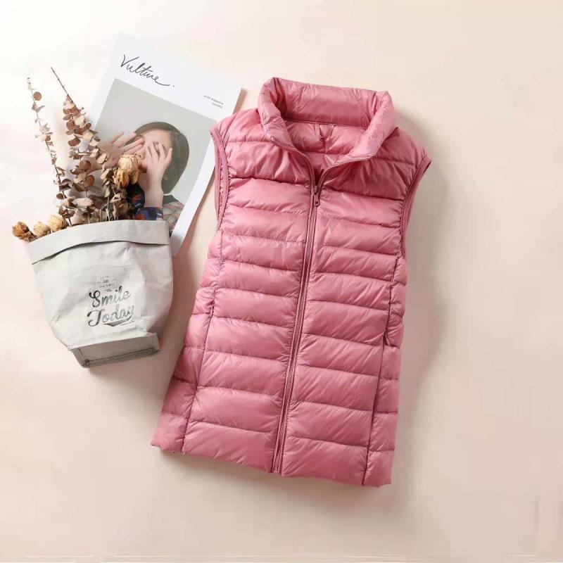 Damen Frühling Herbst Modische Oberbekleidung Warme Westen Leichte Daunenweste Damen Weste Tragbare Warme Ärmellose Unterbekleidung Casual Westen XL rosa