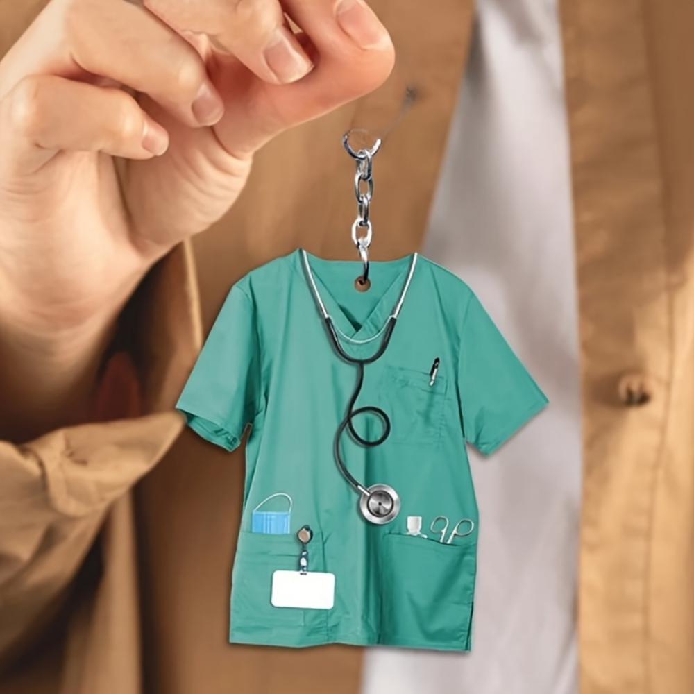 Flacher Schlüsselanhänger aus Acryl in Krankenschwesteruniform mit Stethoskop, Anhänger in Uniform des Gesundheitspersonals, passend für Rucksack und Autoschlüsselring, Dekoration zum Tag der Krankenschwester