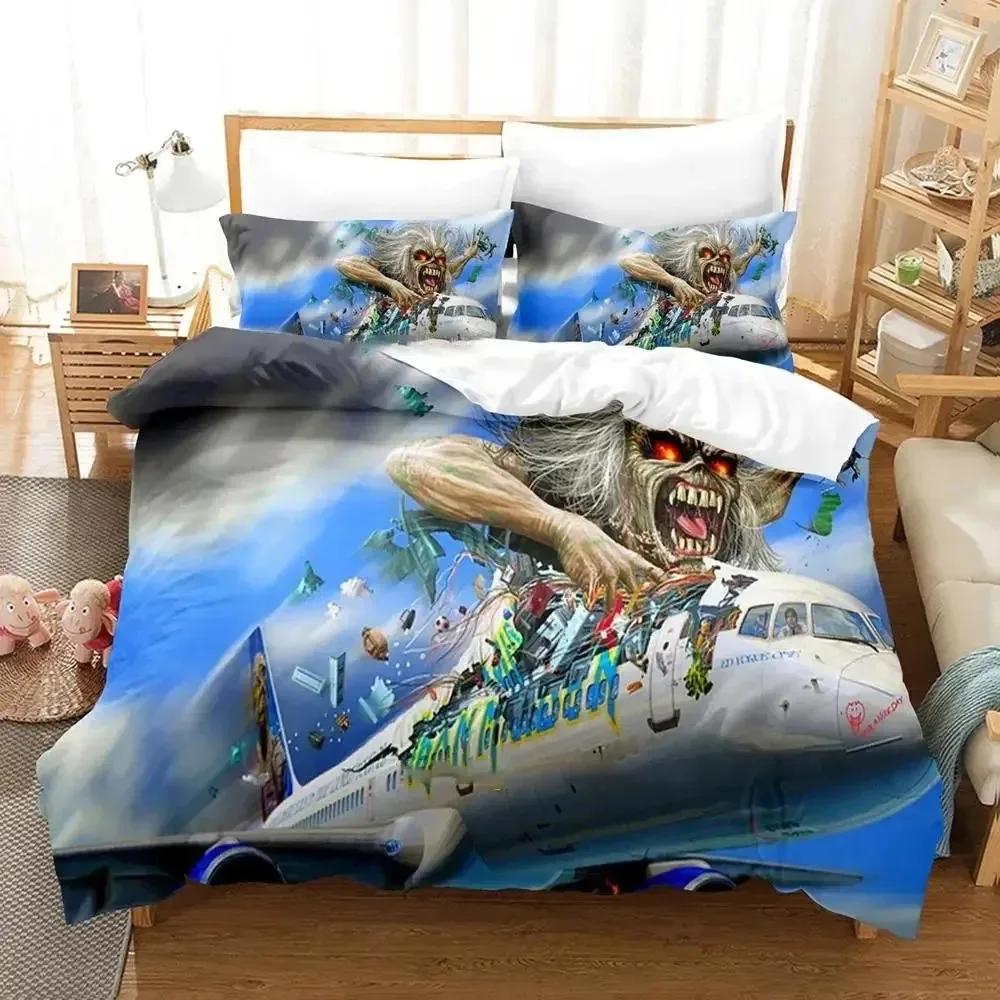 Bettwäscheset mit Iron Heavy Metal Maidens, Bettbezug, Bettgarnitur, Bettbezug, Kissenbezug, Bettdecke, Kingsize-Bett, Queensize-Bett, Jungen-Bettwäscheset für Erwachsene 70x133cm 2pcs