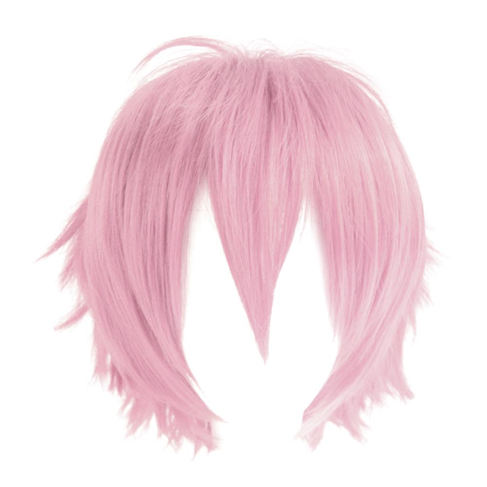 Männer kurze stachelige geschichtete Haare synthetische Halloween Anime Cosplay Perücke Haarteil rosa