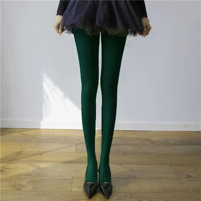 Rote Strumpfhosen für Damen, durchsichtige Strümpfe, schlanke, durchsichtige Dessous, Spitzen-Leggings, Winter-Strumpfhosen für Damen, Strümpfe mit Fuß, Nylon, rote Bodys, sexy Strumpfhosen One size flaschengrün