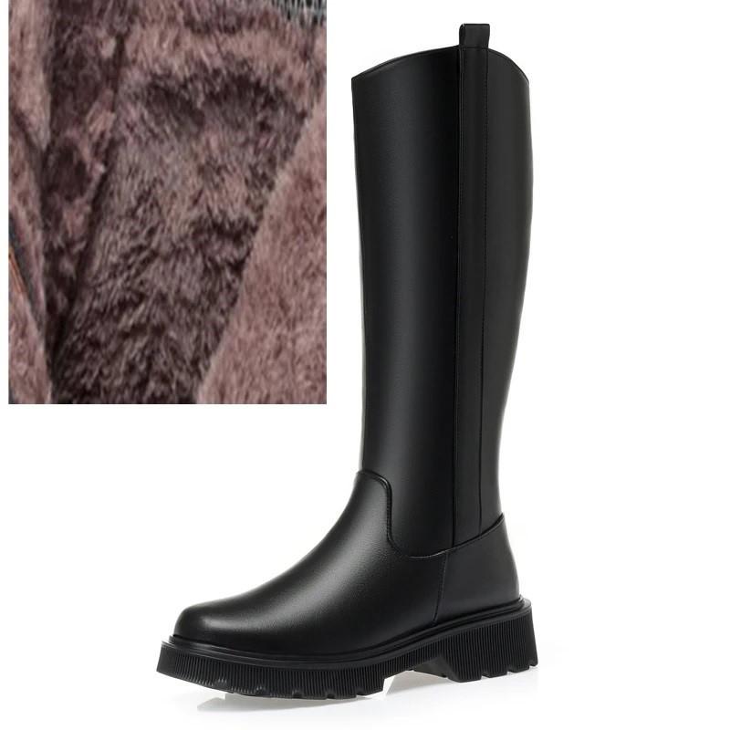 Winter Stiefel Weibliche Echtes Leder Wolle Warme Frauen Hohe Stiefel Plattform Große Größe Frauen Schnee Stiefel 37