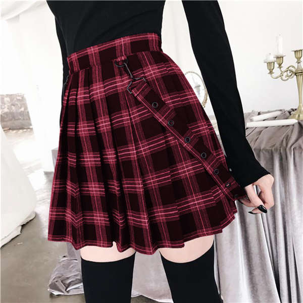 Ins Frauen Rock Schottland Plaid Mini-Rock Punk Gothic Hohe Taille A-linie Plissee Kleid Beiläufige Dünne Sexy Rock XXXXL wein rot