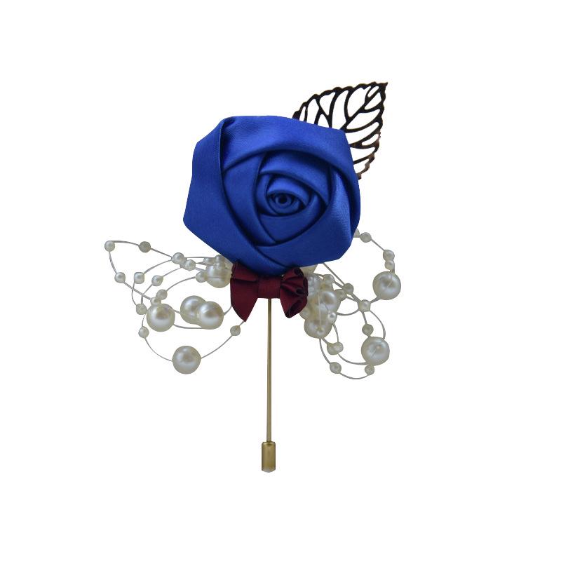 Elegante Satin Rose Prom Corsage Zeremonie Blume Broschen Hochzeit Boutonnieres Bräutigam Trauzeugen Knopfloch Blumen Schleife Anstecknadel