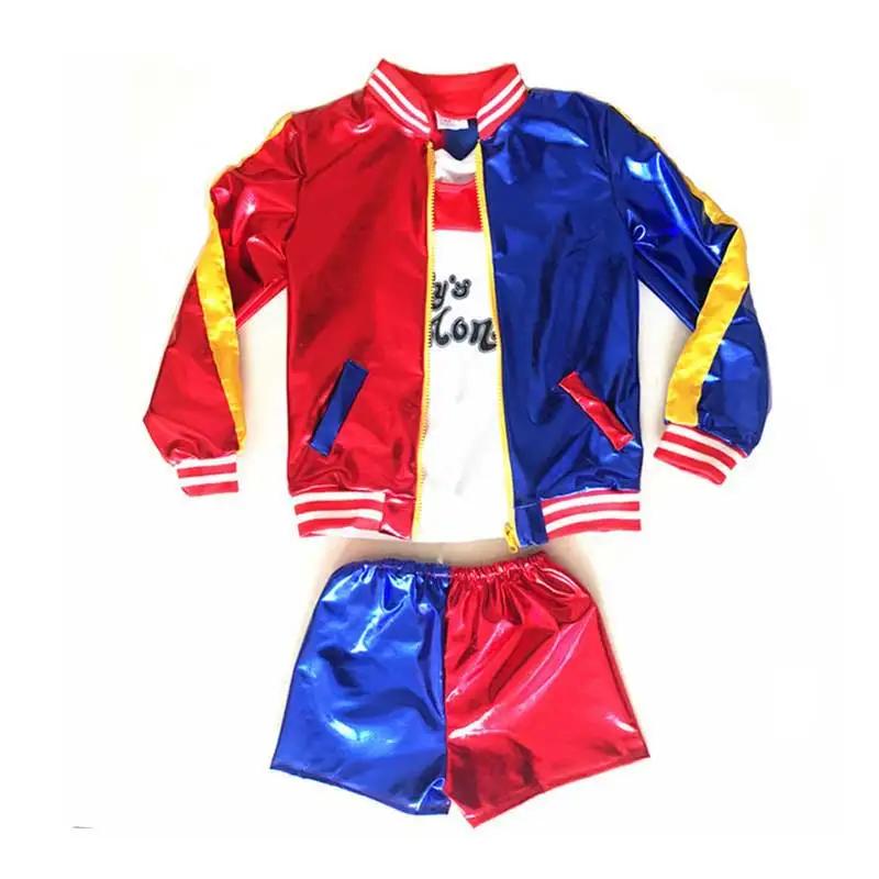 Mädchen Harley Squad Monster Shirt Quinn Kostüm Bedruckte Jacke Hemd Hose Handschuhe Suicide Quinn Cosplay Halloween Kostüm 150 blue