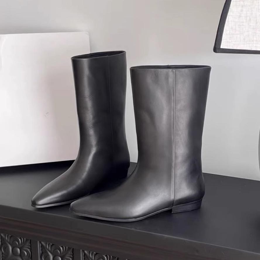 Leder Koreanische Version Wildleder Spitz Zehen Mittelhohe Stiefel Niedriger Absatz Flacher Boden Retro Modisch Weiter Schaft Martin Stiefel Kurze Stiefel 39 schwarz