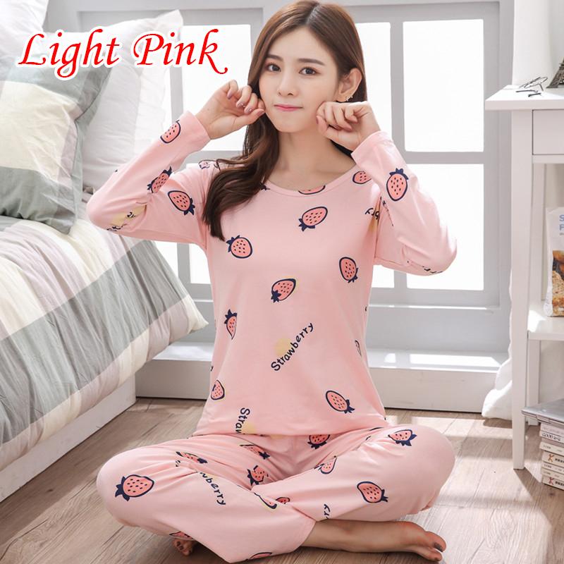 Zweiteiliges Pyjama-Set mit Cartoon-Motiv, niedlich, bedruckt, Nachtwäsche, Nachthemd, langärmlig, Pyjama für Damen, Homewear 2XL hellrosa