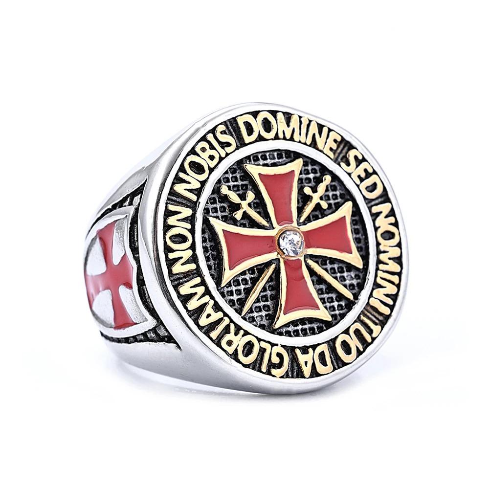 Roter Kreuz Ring des Kreuzritters für Männer Jungen Tempelritter Freimaurer Ringe Modeschmuck Geschenke 11 silber