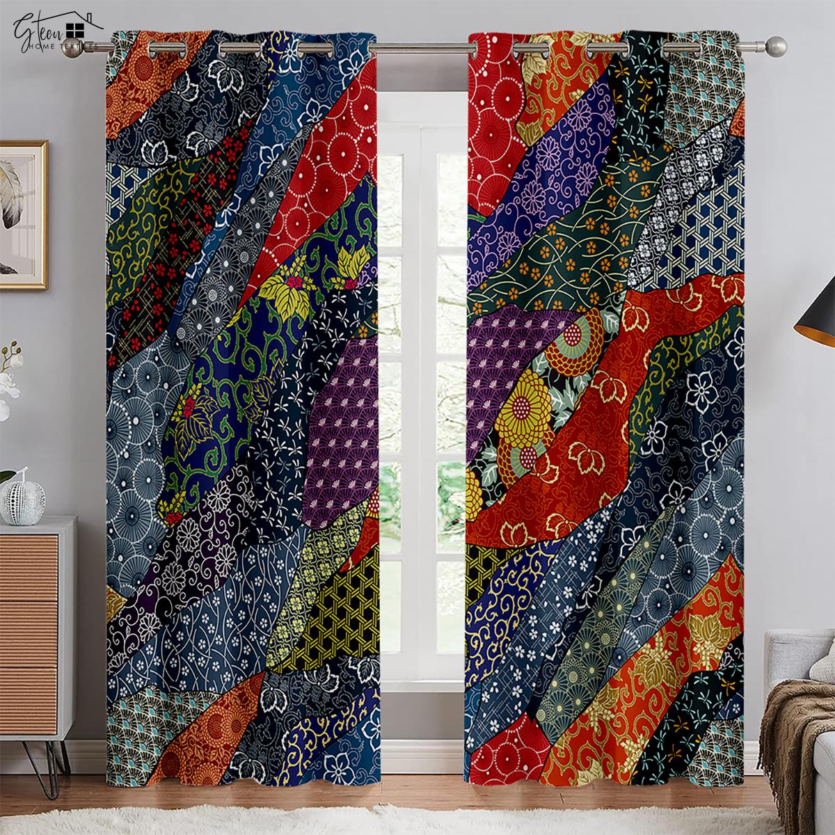 Verdunkelungsvorhänge, kariertes Muster, bedruckte Vorhänge, Retro-Vorhänge im böhmischen Stil, für Schlafzimmer, Wohnzimmer, Arbeitszimmer, dekorative Vorhänge W100xH130(CM) folio&Rod pocket white