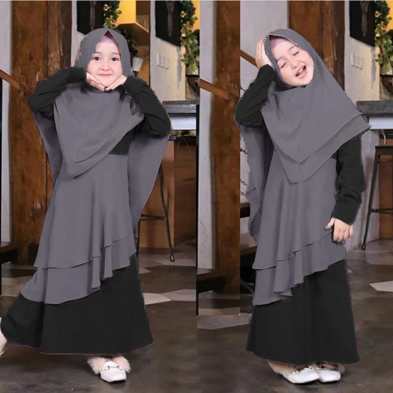 Muslimische islamische Baby-Mädchen-Ramadan-Abaya mit Hijab, ganzlange Robe, Burka, Maxi-Kleider für kleine Kinder/Kleinkinder 90 schwarz
