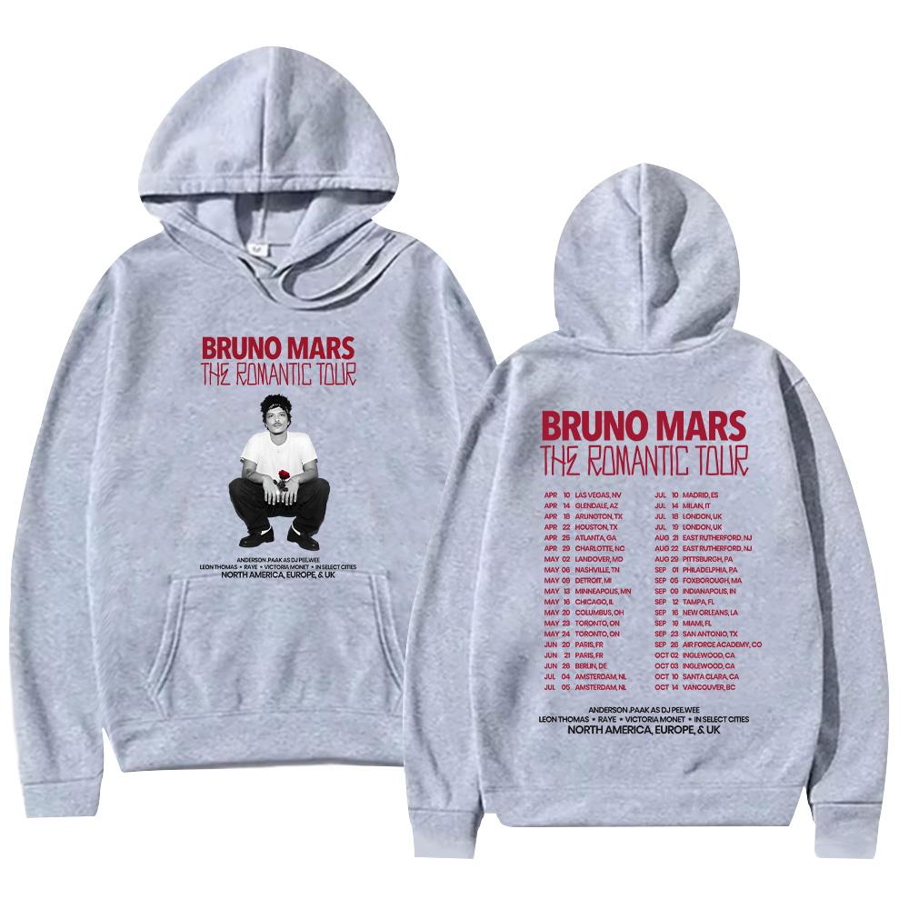 Bruno Mars The Romantic 2026 Tour Hoodie Bruno Mars Sweatshirt Unisex Jugend- und Erwachsenen-Oberteile Konzert-Outfits High Street Pullover XS graue