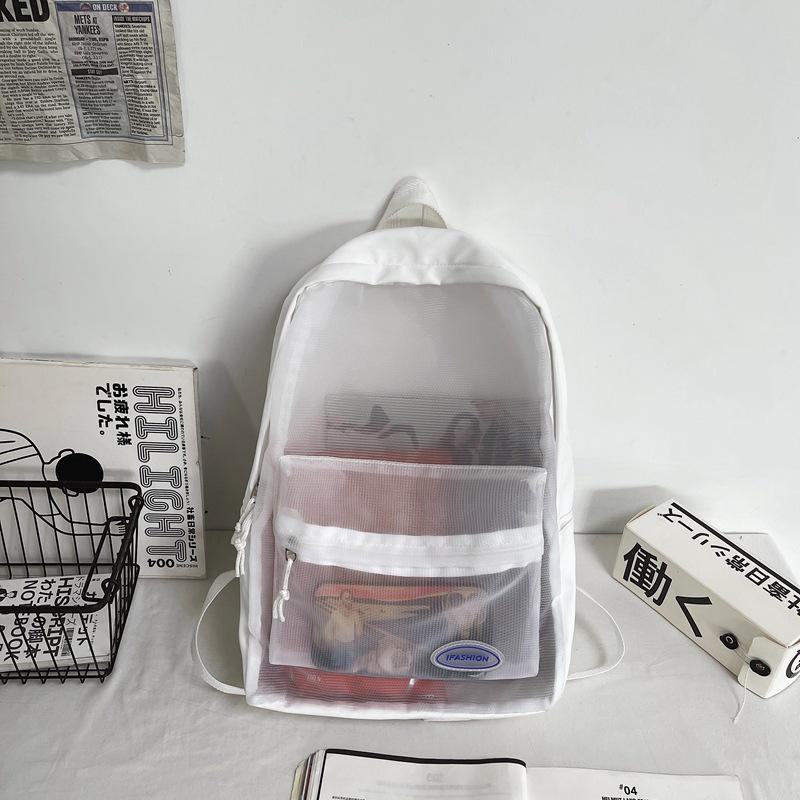 Koreanischer transparenter Netzrucksack – trendige, lässige Unisex-Schultasche weiß